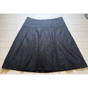 APOSTROPHE BLK COTTON EYELET A Line Knee Length Lined Skirt Boho Career‎ Sz 14